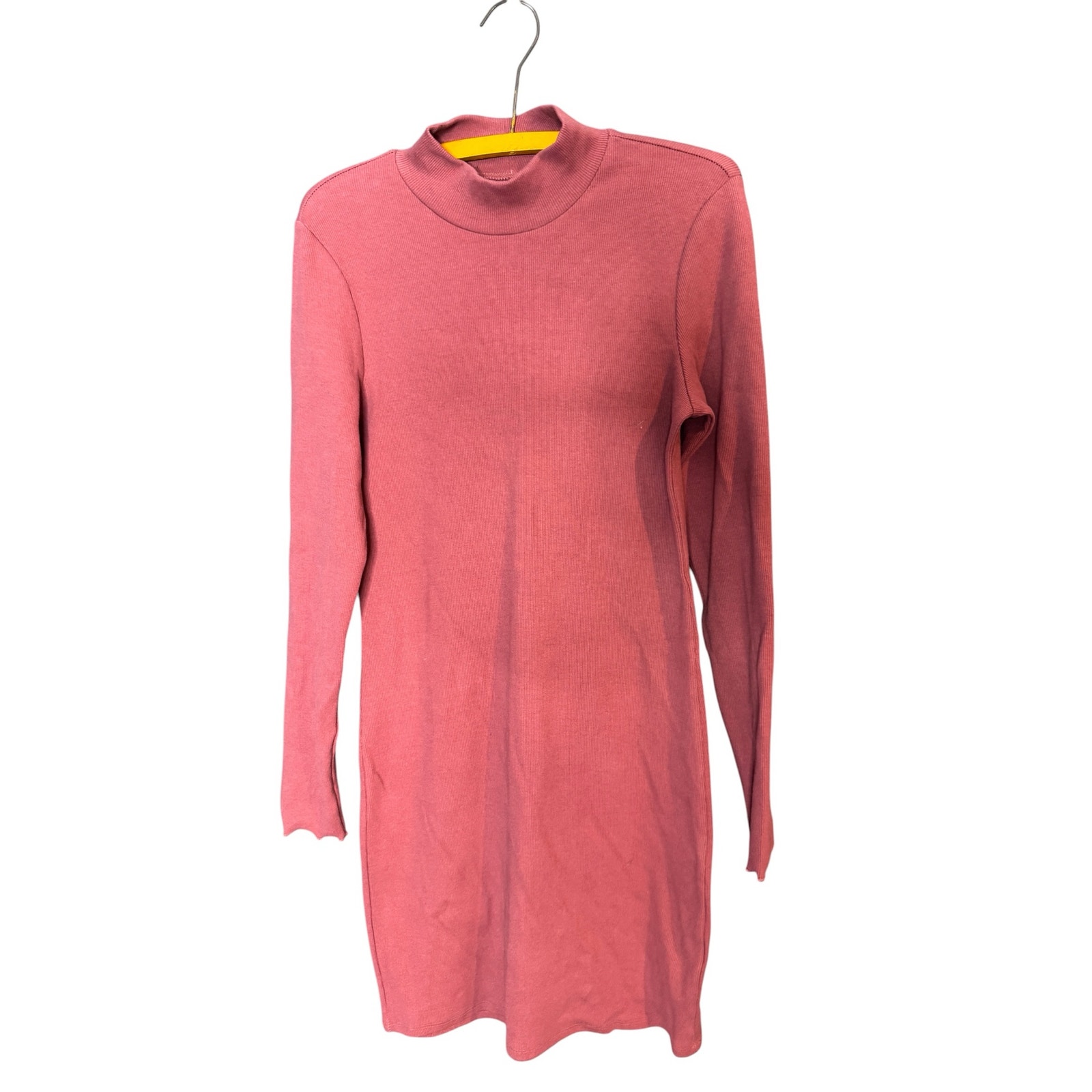Abercrombie & Fitch Rib Knit Dress Womens Large Pink Mock Neck Bodycon Midi